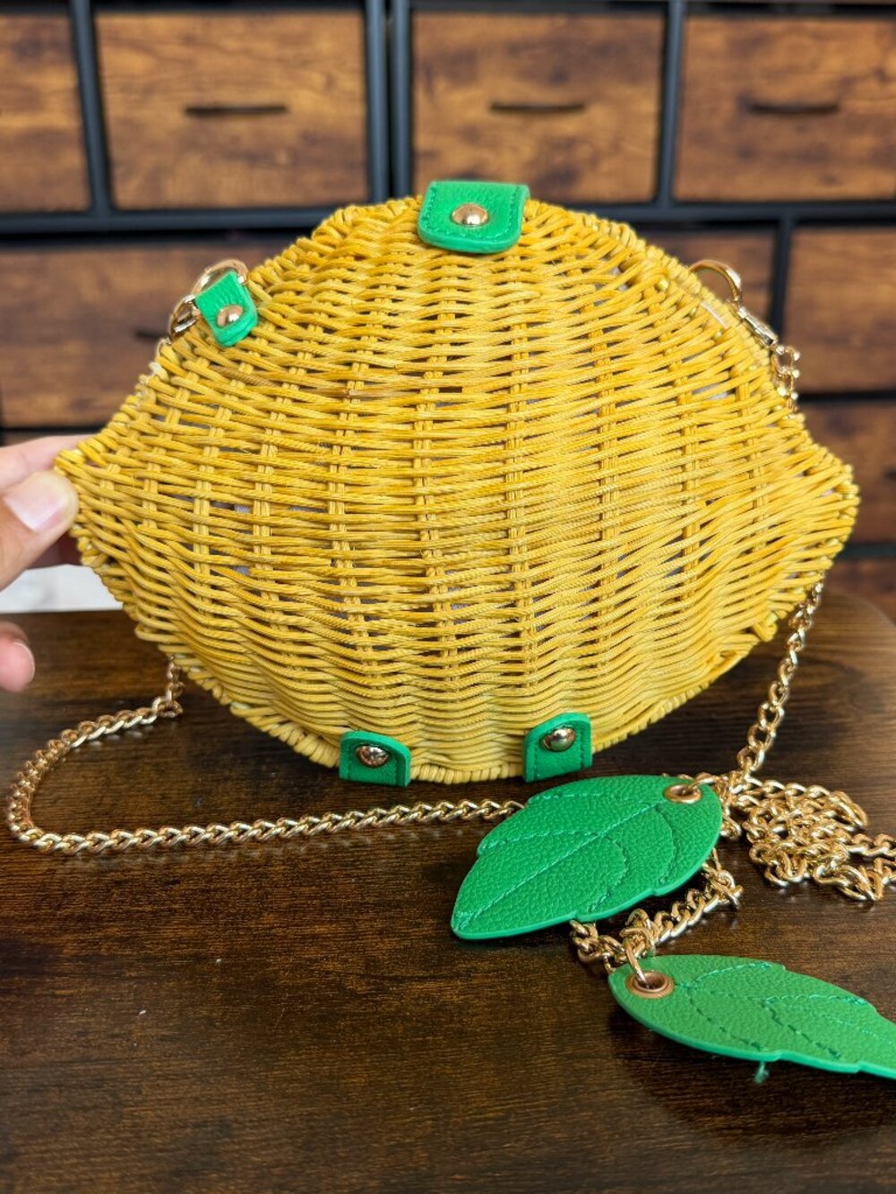Betsey Johnson Yellow Wicker Lemon Fruit Chain Crossbody Bag